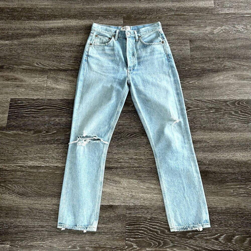 AGOLDE Riley High Rise Straight Leg Crop Shatter Wash Jeans Size 26 Distressed - Picture 2 of 16